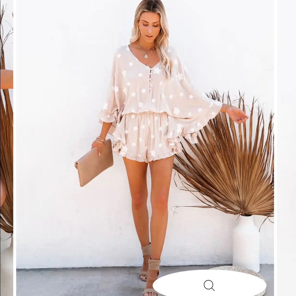 NWOT- never worn Beyond the Sea Embroidered Star Kimono Romper- Sand size Small